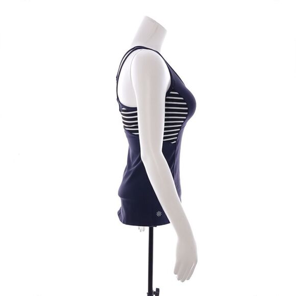 Athleta Womens Size XS Built in Bra Blue White Striped Athletic Tank Top - Picture 3 of 7